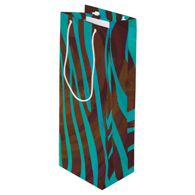 Zebra Brown und Aquamarin Print Geschenktüte Für Weinflaschen (Vorderseite Schrägansicht)