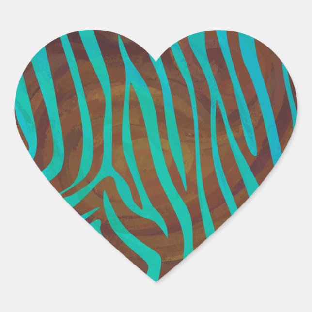 Zebra Brown und Aquamarin Print Herz-Aufkleber (Vorderseite)