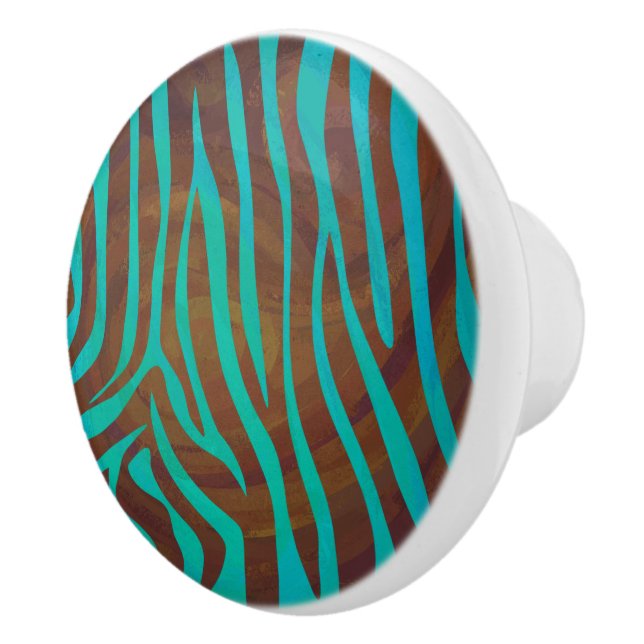 Zebra Brown und Aquamarin Print Keramikknauf (Rechts)