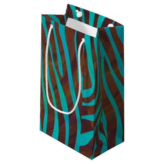 Zebra Brown und Aquamarin Print Kleine Geschenktüte (Vorderseite Schrägansicht)