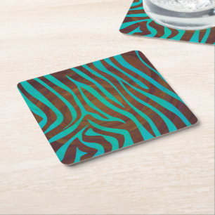 Zebra Brown und Aquamarin Print Rechteckiger Pappuntersetzer