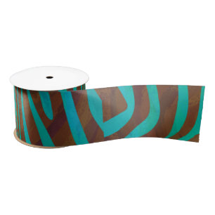 Zebra Brown und Aquamarin Print Satinband