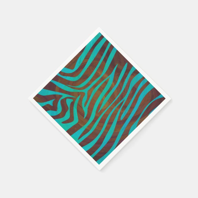 Zebra Brown und Aquamarin Print Serviette (Ecke)