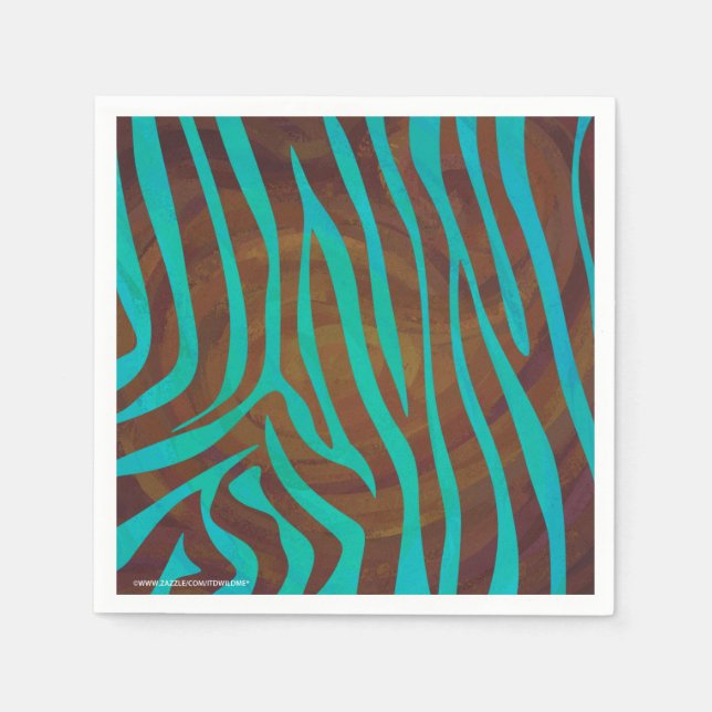 Zebra Brown und Aquamarin Print Serviette (Vorderseite)