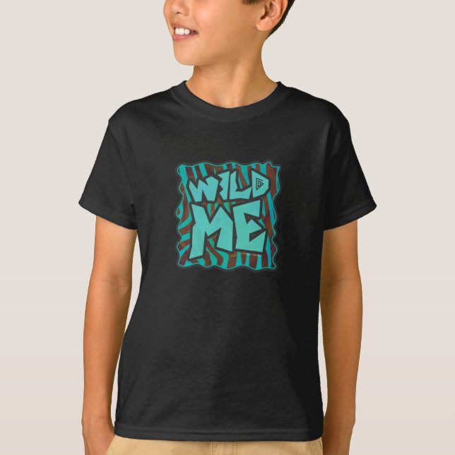 Zebra Brown und Aquamarin Wild Me Design T-Shirt (Vorderseite)