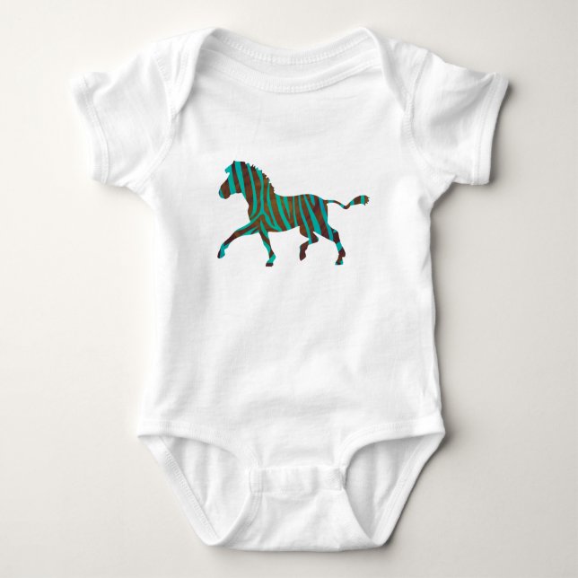 Zebra Brown und Aquamarine Print-Shirt Baby Strampler (Vorderseite)