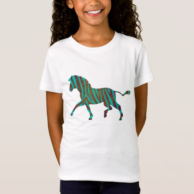 Zebra Brown und Aquamarine Print-Shirt T-Shirt (Vorderseite)