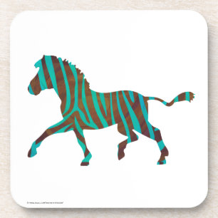 Zebra Brown und Aquamarine Print-Silhouette Getränkeuntersetzer