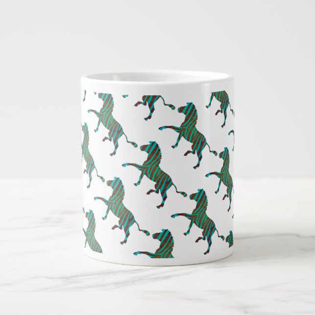 Zebra Brown und Aquamarine Print-Silhouette Jumbo-Tasse (Vorderseite)