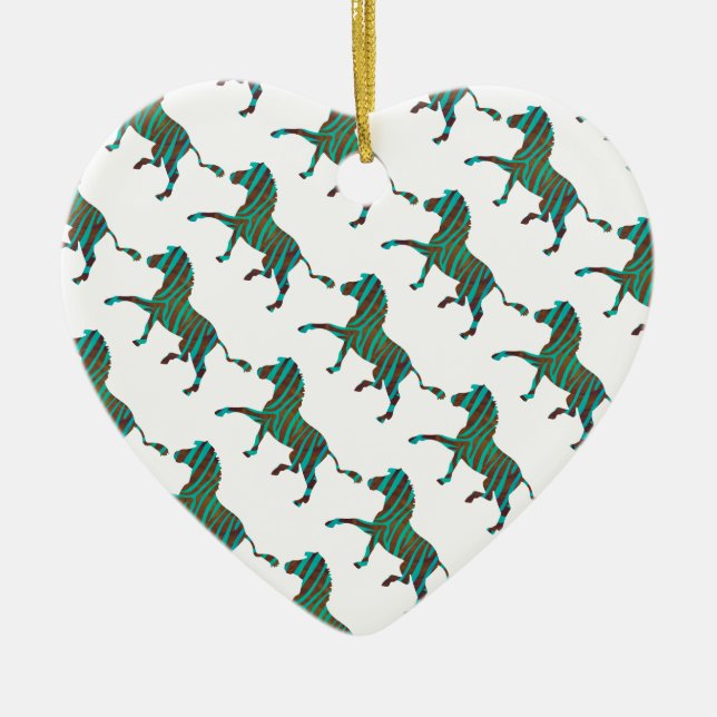Zebra Brown und Aquamarine Print-Silhouette Keramikornament (Vorne)