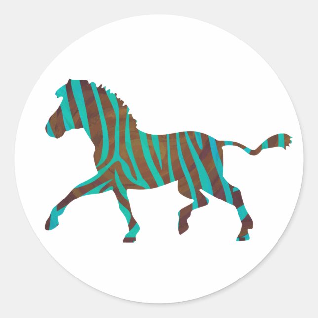 Zebra Brown und Aquamarine Print-Silhouette Runder Aufkleber (Vorderseite)