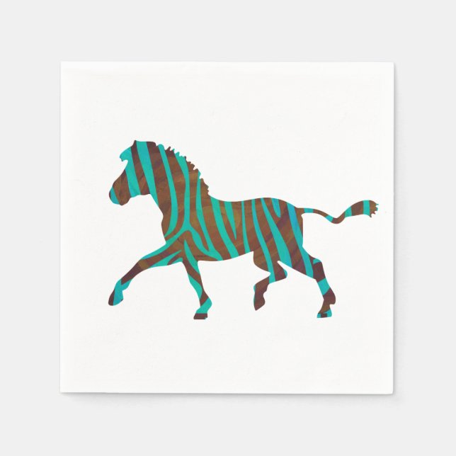 Zebra Brown und Aquamarine Print-Silhouette Serviette (Vorderseite)
