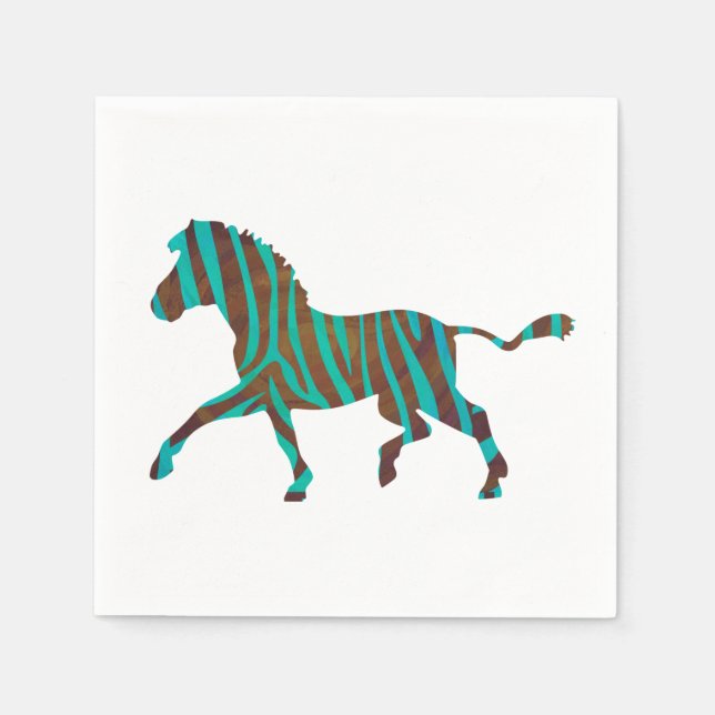 Zebra Brown und Aquamarine Print-Silhouette Serviette (Vorderseite)