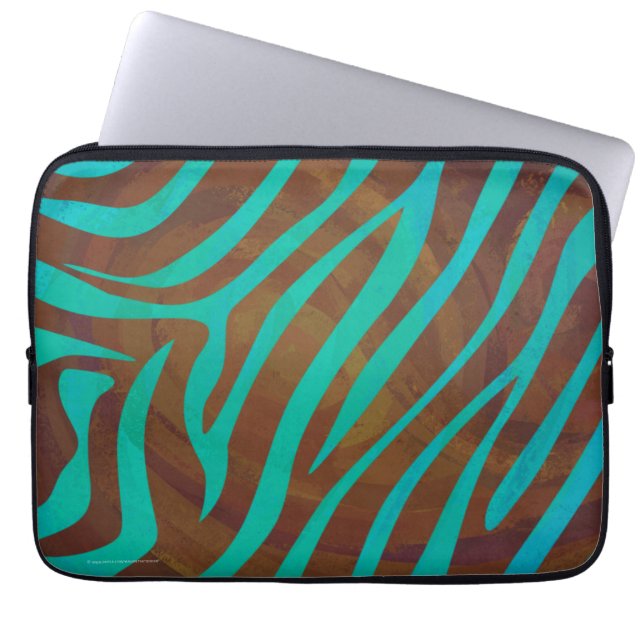 Zebra Brown und aquamariner Druck Laptopschutzhülle (Vorderseite)