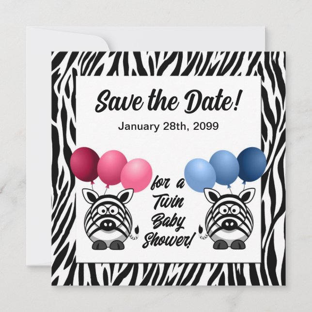 Zebra-brüderliche Zwillings-Baby-Dusche Save the Save The Date (Vorderseite)
