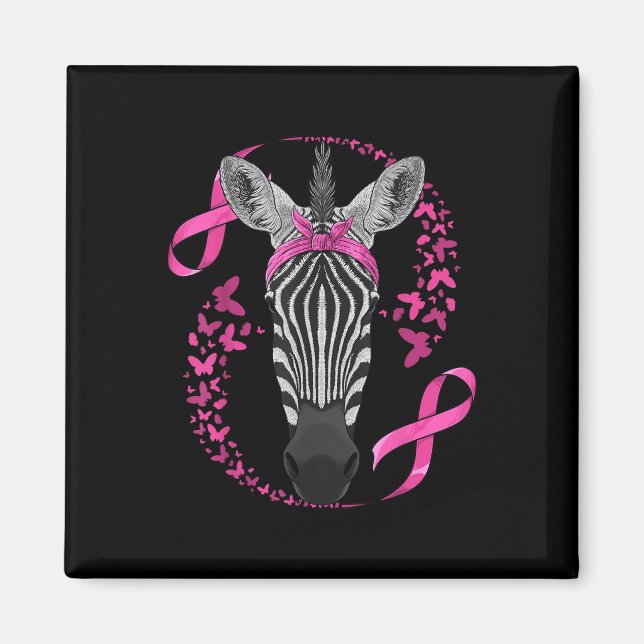 Zebra Brustkrebs-Bewusstsein Pink Bandana Krebs Magnet (Vorne)