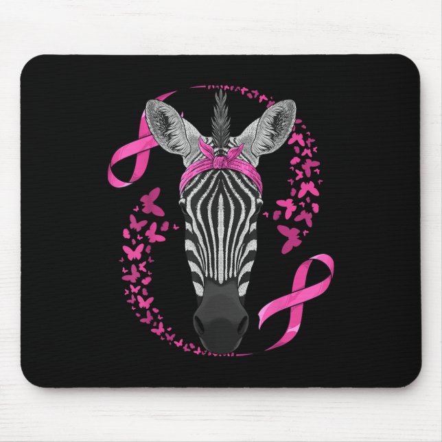 Zebra Brustkrebs-Bewusstsein Pink Bandana Krebs Mousepad (Vorne)