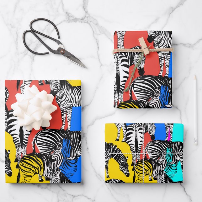 Zebra, bunte Pop-Kunst, abstrakt, Tiere          Geschenkpapier Set (Vorderseite)