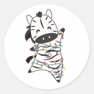 Zebra Christmas Fairy Lights Niedlicher Tiere für Runder Aufkleber
