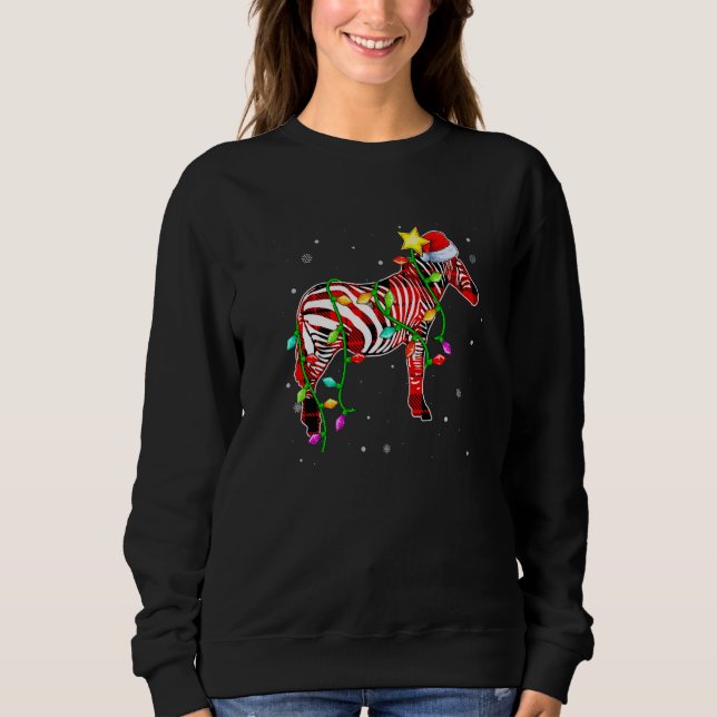 Zebra Christmas Santa Hat Xmas Lights Holidays Sweatshirt (Vorderseite)