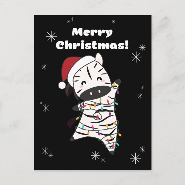 Zebra Christmas Zebras Winter Animals Feiertagspostkarte (Vorderseite)
