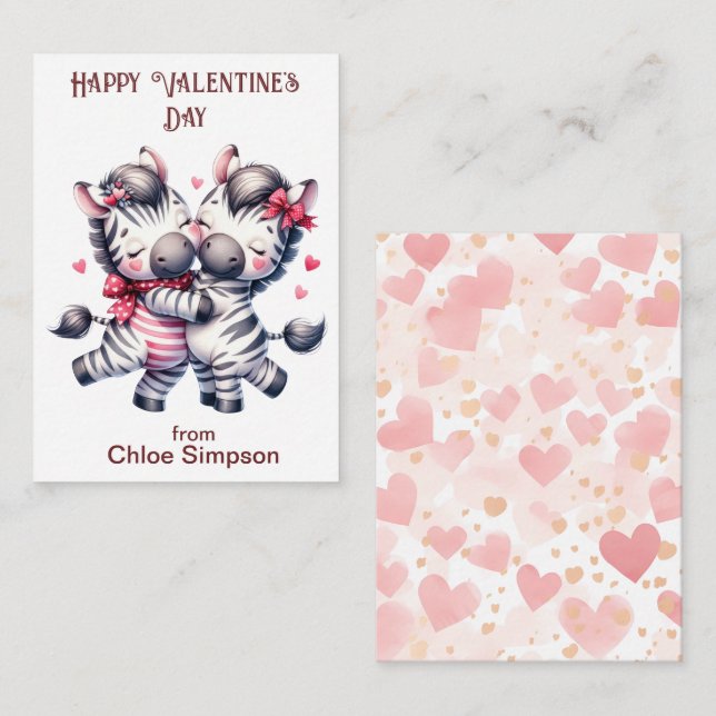 Zebra Couple Kid's Valentine Classroom Party Mitteilungskarte (Vorne/Hinten)