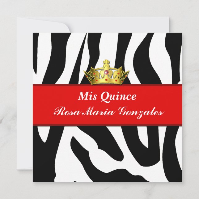 Zebra Crown Quinceñera Einladung (Vorderseite)