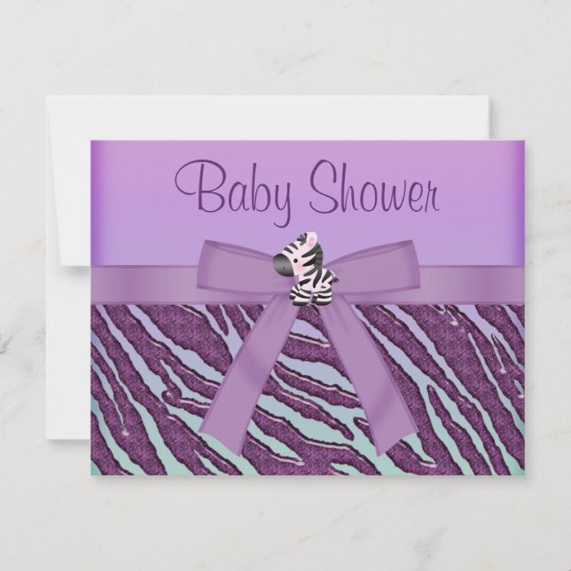 Zebra & Cupcakes Lila Babydusche Einladung (Vorderseite)