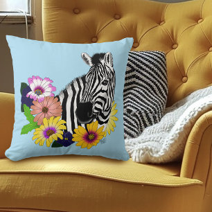 Zebra Daisies Blue Kissen