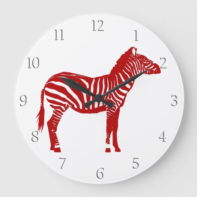 Zebra - Deep Red und White Große Wanduhr (Vorderseite)
