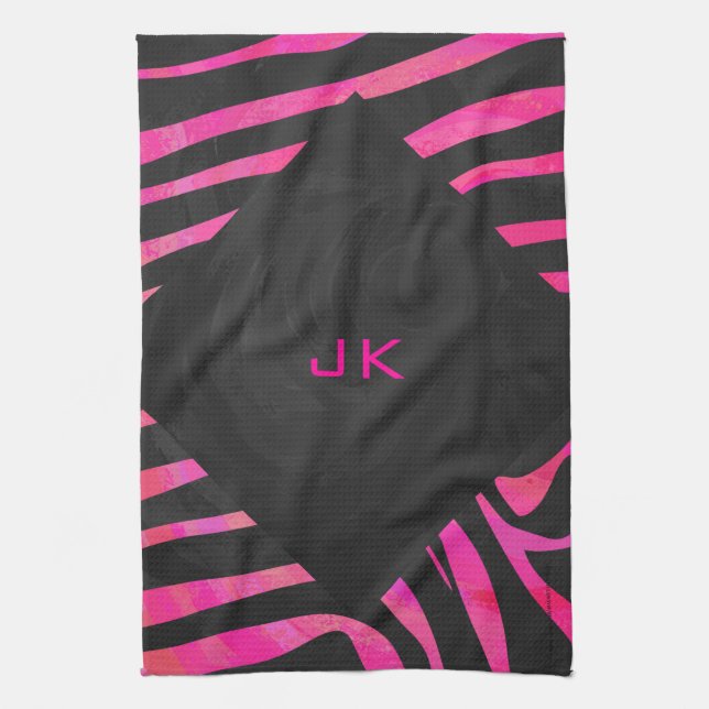 Zebra-Design für Schwarz und Heiß-Rosa Handtuch (Vertikal)