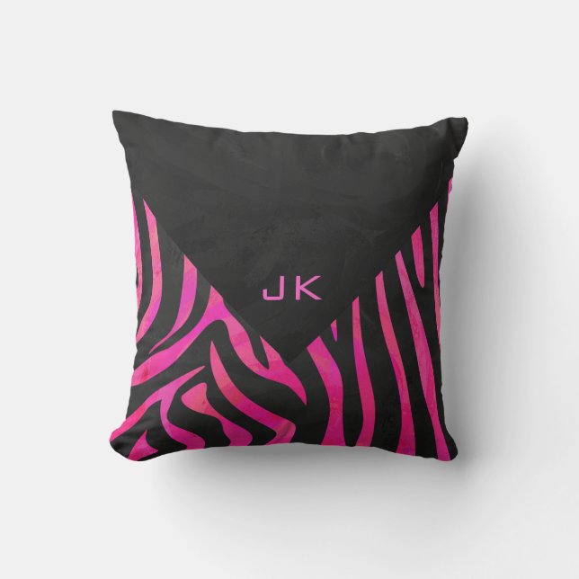 Zebra-Design für Schwarz und Heiß-Rosa Kissen (Vorderseite)