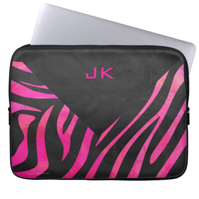 Zebra-Design für Schwarz und Heiß-Rosa Laptopschutzhülle (Vorderseite)