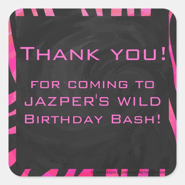 Zebra-Design für Schwarz und Heiß-Rosa Quadratischer Aufkleber (Vorderseite)