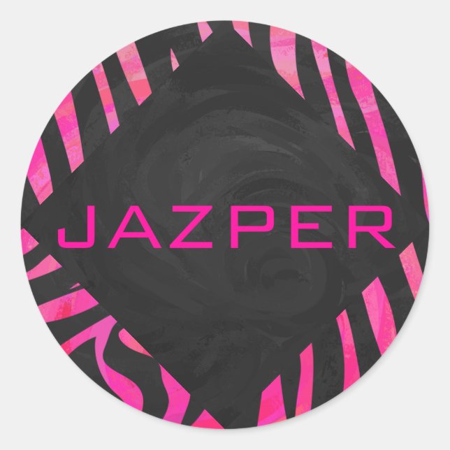 Zebra-Design für Schwarz und Heiß-Rosa Runder Aufkleber (Vorderseite)