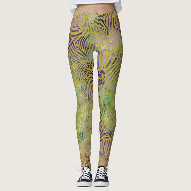 Zebra Design Gold Strapes und Meeresfarben Leggings (Vorderseite)