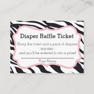 Zebra Diaper-Raffelticket für Schwarz und Rosa Begleitkarte