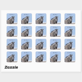 Zebra, die Sie mit blauen Himmelstext-Foto anschau Quadratischer Aufkleber