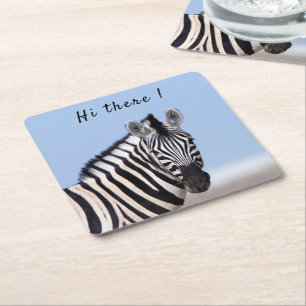 Zebra, die Sie mit blauen Himmelstext-Foto anschau Rechteckiger Pappuntersetzer