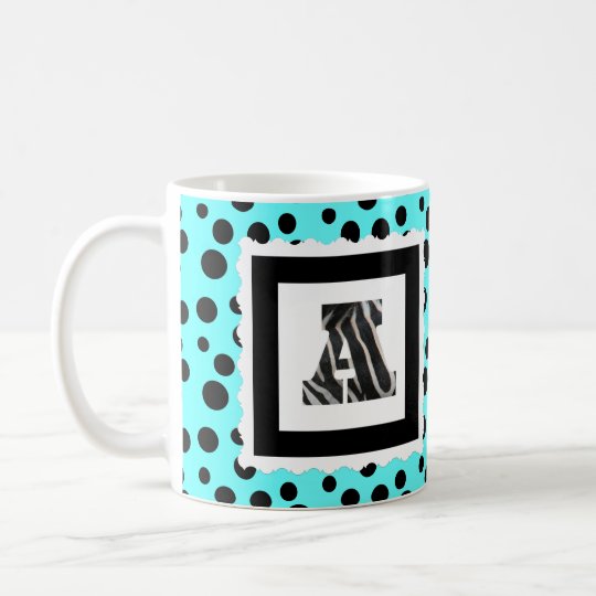 Zebra-Druck-Buchstabe "A" auf Aqua/schwarzen Kaffeetasse