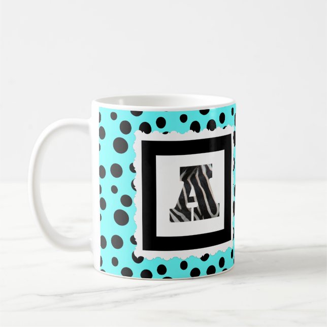 Zebra-Druck-Buchstabe "A" auf Aqua/schwarzen Kaffeetasse (Links)