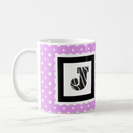 Zebra-Druck-Buchstabe "J" auf Flieder/weißen Kaffeetasse