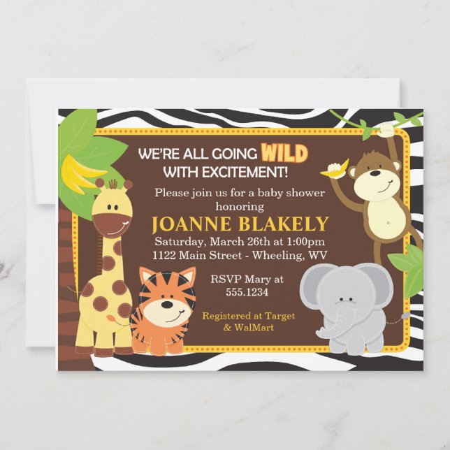 Zebra-Druck-Dschungel-Safari-Babyparty-Einladung Einladung (Vorderseite)
