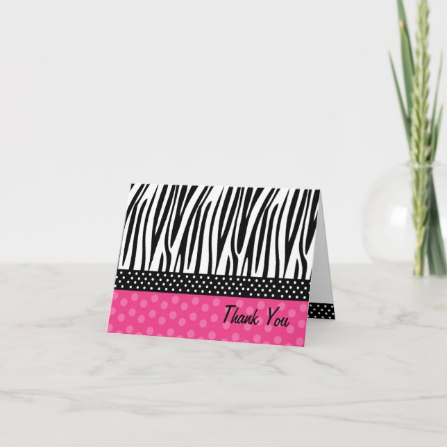 Zebra-Druck-heißes Rosa-Punkte danken Ihnen Dankeskarte (Vorderseite)