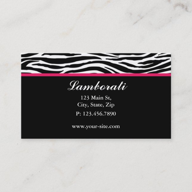 Zebra-Druck-Mode-Designer-Haar-Stylist-Salon Visitenkarte (Vorderseite)