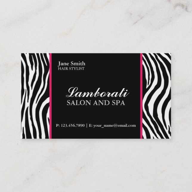 Zebra-Druck-Mode-Haar-Stylist-Salon-Rosa Visitenkarte (Vorderseite)