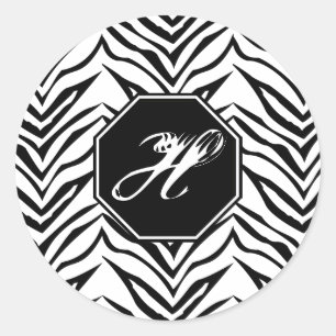 Zebra-Druck-Monogramm-Aufkleber Runder Aufkleber