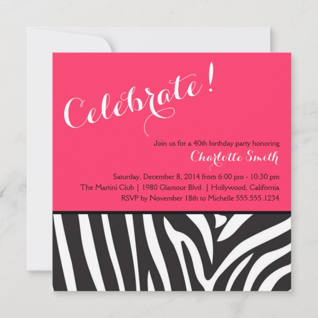 Zebra-Druck-Party Einladung (Vorderseite)
