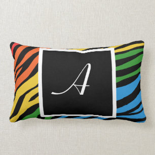 Zebra-Druck-Regenbogen-Mix-Monogramm-Lendenkissen Lendenkissen