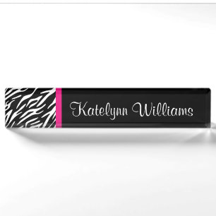 Zebra-Druck Rosa Akzent Monogramm Schreibtisch Nam Namensplakette